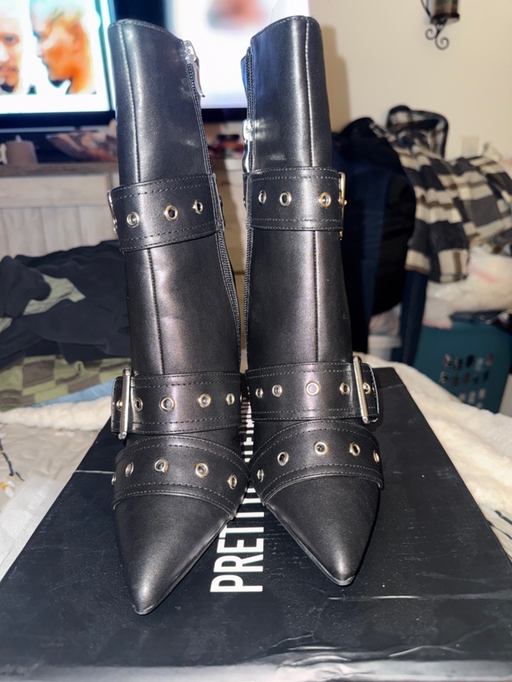 Black Stiletto Buckle Ankle Boots - Women - Picture 4 of 6